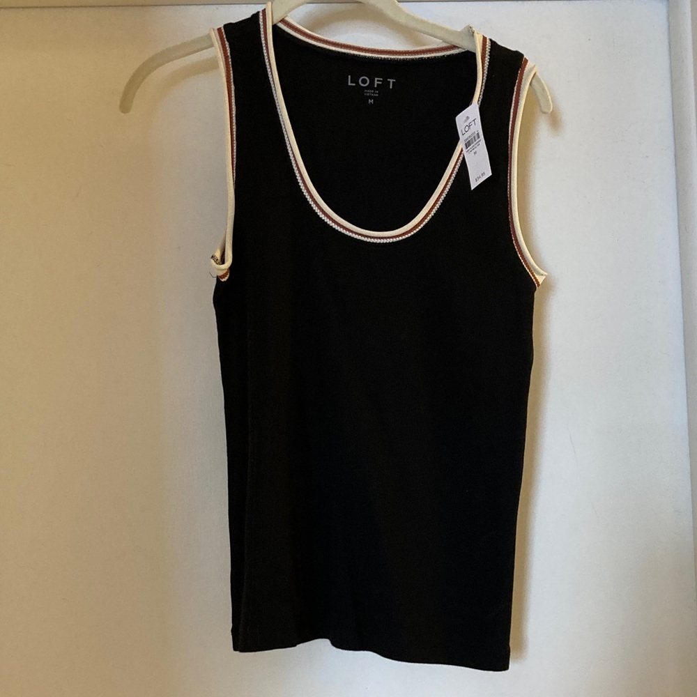 LOFT Black Tank Top with cream Trim